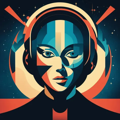 masterpiece, best quality, 1girl, space thriller movie poster, Bauhaus, shapes, lines, abstract