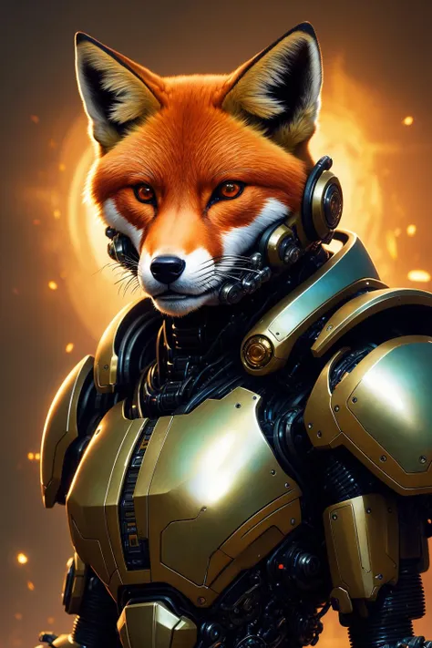 Portrait painting of a cybernetic fox with power armor, ultra realistic, concept art, intricate details, eerie, highly detailed, photorealistic, octane render, 8 k, unreal engine. art by artgerm and greg rutkowski and alphonse mucha