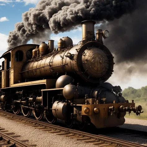 train engine, steampunk, best quality, high quality, good