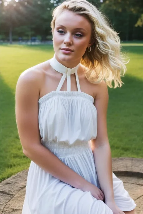 an amateur photo from the Amateur and RealGirls subreddit, medium body, (woman ZaraLarsson01), sitting on the floor, looking forward, ((wearing a white dress)), big collar, bare shoulders, (peaceful expression), an innocent, stunning, flirty, detailed eyes, detailed iris, expressive face, expressive eyes, ((beautiful vibrant sunrise, water fall, pool)), (in a park, autumn, city park), (thin, low BMI, fitgirl body, pubic hair), (realistic face, perfect eyes, perfect face:1.1), ((undercut)), goth makeup, winged eyeliner, wearing a choker, vivid colours, HDR, hard shadows, art photography, soft focus, masterpiece, breathtaking, atmospheric perspective, diffusion, pore correlation, skin imperfections, 80mm Sigma f2 macro, depth of field, intricate natural lighting <lora:add_detail:1> <lora:ZaraLarsson01-000005:1>