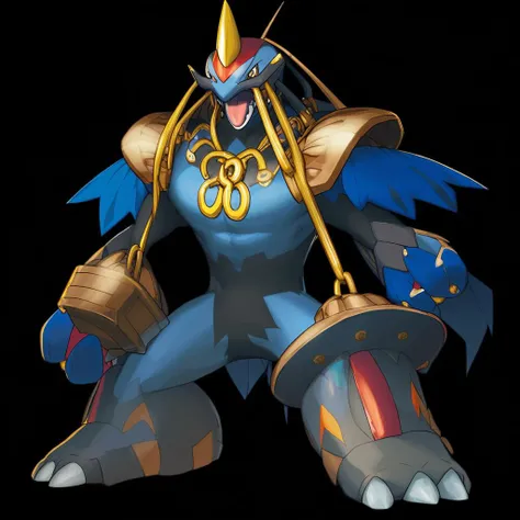 <lora:pokemon_pony_xl:0.7>, Type: Grass, Type: Water Egg Group: Mineral The creature's laughter is contagious, spreading joy and dispelling fear among all who hear it,Its breathing creates a Blue mist around its nostrils a sign of its Steel affinity,The animal's hindquarters are adorned with Bronze stripes that pulse rhythmically, playing a role in mating rituals and social interactions,It has a Gold marking on its forehead that resembles an ancient Electric symbol believed to grant it special abilities,The creature's knuckles are enlarged, housing glands that produce a sticky substance,Its tongue is forked, allowing it to sense chemicals in the air and track its prey,Its bones are lightweight yet incredibly strong, supporting its swift aerial maneuvers,The creature can create Gray bubbles from its mouth, which it uses as playful toys or to distract predators.,Its wings have a unique Gray membrane that can absorb sunlight and convert it into energy,The monster has a pair of Fuchsia flaps behind its head that it uses to regulate body temperature, score_9, score_8_up, score_7_up, score_6_up, score_5_up, score_4_up. Simple black background, (Masterpiece:1.3) (best quality:1.2) (high quality:1.1)