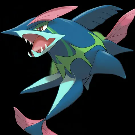 <lora:pokemon_pony_xl:0.7>, Type: Fighting, Type: Ground Egg Group: Water 2 It has a crest that pulses with a Black light when it communicates akin to a natural Morse code,Its ears can swivel independently, capturing sounds from all directions to pinpoint the location of threats or prey,Along its flanks are fin-like appendages that aid in steering during high-speed chases,On each side of its jaw are bioluminescent Blue patches used to attract prey in the dark,The creature's body is adorned with Green bands that pulse with light when it communicates,It can extend Black tendrils from its face, which it uses to explore its surroundings and detect prey.,It has a Pink crest that flares up in the presence of Fire magic a detector of unseen forces,The creature's eyes can project a Copper beam, used for communication over long distances or to startle predators.,It has a delicate Bronze plume on its head that it uses for display during courtship rituals.,Its bones are lightweight yet incredibly strong, supporting its swift aerial maneuvers, score_9, score_8_up, score_7_up, score_6_up, score_5_up, score_4_up. Simple black background, (Masterpiece:1.3) (best quality:1.2) (high quality:1.1)