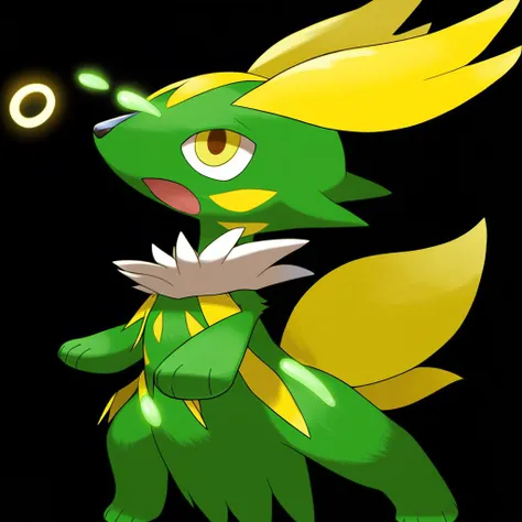 <lora:pokemon_pony_xl:0.7>, Type: Grass, Type: Steel Egg Group: Amorphous The animal's fur has a Gray undertone that shimmers in the moonlight, making it a sight to behold during nocturnal activities,Eyes that glow faintly in the dark, revealing hidden depths of wisdom and untold secrets,The monster's touch can heal, mending wounds and soothing pain with a mere caress,The monster's underbelly glows with a soft Bronze light, visible only during the night, guiding its path in the darkness,It has a Yellow tuft at the end of its tail that releases a soothing scent calming those around it,It has a Yellow ribbon-like appendage that it twirls to communicate or during its intricate mating dance,It has a Green aura that envelops it during battles intensifying its Normal abilities,Its hide is patterned with Indigo swirls that shift slowly, mesmerizing anyone who gazes upon them.,It has a Yellow tuft at the end of its tail that it uses to spread its scent and mark its territory.,The creature's footfalls cause the earth to hum with a Yellow melody harmonizing with the natural world, score_9, score_8_up, score_7_up, score_6_up, score_5_up, score_4_up. Simple black background, (Masterpiece:1.3) (best quality:1.2) (high quality:1.1)