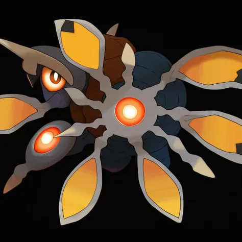 <lora:pokemon_pony_xl:0.8>, Type: Normal, Type: Bug Egg Group: Grass The monster's underbelly glows with a soft yellow (orange:0.8) light, visible only during the night, guiding its path in the darkness,Each of its scales contains a tiny Indigo dot, forming a complex mosaic that is unique to each individual,Around its neck is a thick mane made of White fur, giving it a majestic appearance,On its chest is a gemstone that absorbs sunlight and converts it into energy,Its belly scales can vibrate, producing a soothing hum that calms allies,Its nostrils can close tightly, allowing the creature to traverse Grass terrains without inhaling harmful particles,Its digits end in Gray suction cups, facilitating intricate manipulation of objects and climbing of sheer surfaces,It has a Orange aura that envelops it during battles intensifying its Electric abilities,The monster's joints are encased in Brown bony protrusions that provide protection and enhance its physical attacks,The animal's fur can stand on end and emit a Cyan light providing illumination in the darkest environments, score_9, score_8_up, score_7_up, score_6_up, score_5_up, score_4_up.  Simple black background, (Masterpiece:1.3) (best quality:1.2) (high quality:1.1)