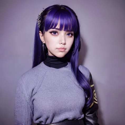 cute face, looking away , large eyelashes , purple eye shadow <lora:Korean-doll-likeness:0.3>