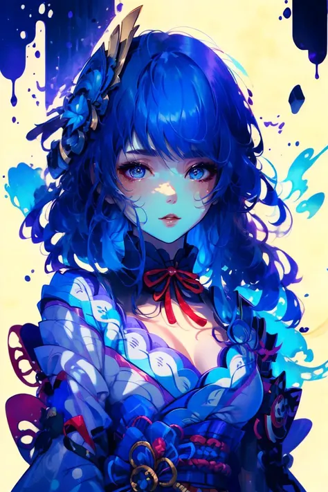 (Bipolar Photo:1.3) of (Simple illustration:1.3),(Disgusting:1.3) A photo of a girl, <lora:RaidenShogun-HandsFix:0.8> purple hair, long hair, kimono, shogun,Highly Detailed,(Cyan hue:1.3), shiny, shiny hair, shiny skin, shiny clothes