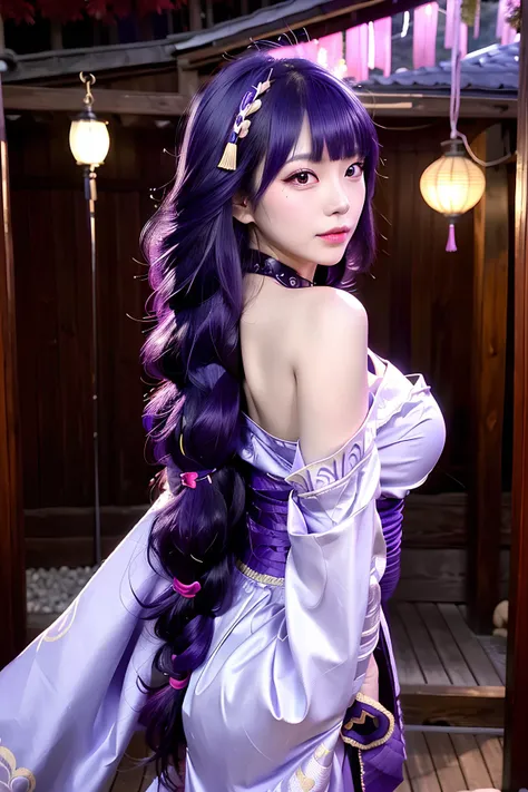 purple bow hair accessory,Purple hair JK suit,Young Hong Kong girl,large green eyes,freshman,The skin is delicate and delicate,Kneel gracefully,Charming long legs,Face forward,Plump and tender muscle lines,A shallow smile,cheeks slightly red,Comb long hair with your fingers