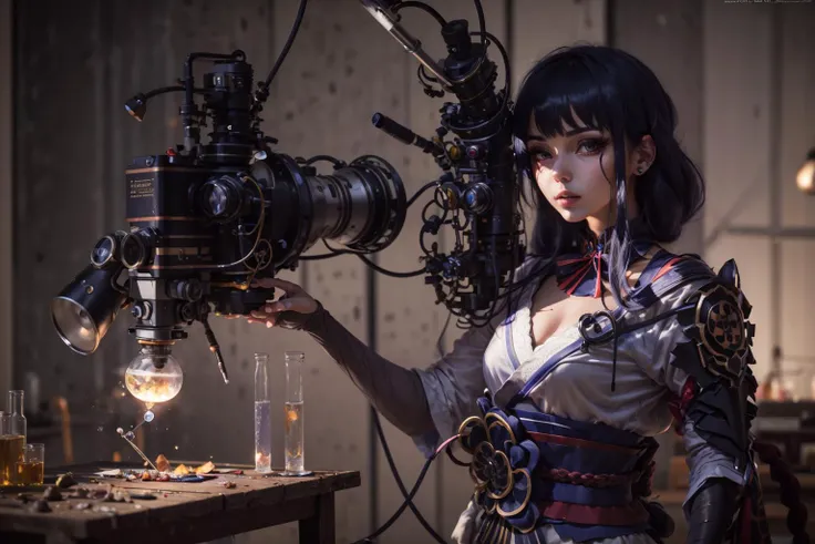 (best quality, masterpiece:1.4), (ulra high res:1.2), high res, extremely detailed,
full body shot, 1girl, solo, microscope, lookig in microscope, medical laboratory, med lab, lab,
RaidenShogun, <lora:raidenShogunRealistic_raidenshogun:0.7>, detailed face, long eyelashes, sharp eyes, beautiful eyes, detailed eyes,
detailed background, pc,
absurdes, masterpiece