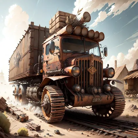 concept art  <lora:kCuteTank-000005:.9> kCuteT4nk wooden    truck
