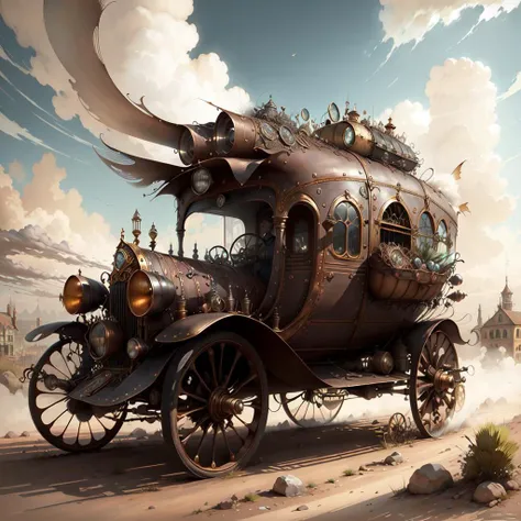 concept art <lora:kCuteTank-000005:.9> kCuteT4nk steampunk car
