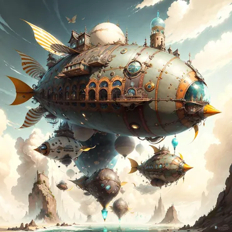 concept art <lora:kCuteTank-000005:.9> kCuteT4nk stealthy dirigible