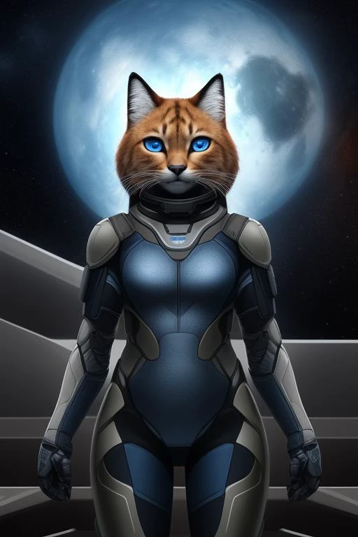 (1girl:1.1) , (standing full body:1.1)  ,  detailed  feline humanoid , athletic anthro , caracal humanoid,on the space bridge ,  (detailed fur:1.2) ,  ,(detailed
spacesuit military uniform :0.9)  , blue eyes , space ,small breasts, , small breasts, small eyes  ,
(By foxovh:1) , By personal ami , By personalami, By fluff-kevlar , By smileeeeeee ,

cinematic lighting, detailed ambient light, (detailed face and eyes:1.5) , (realistic proportions:1), explicted, state gray atmosphere,  (masterpiece)