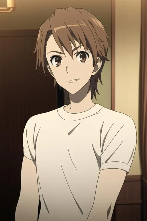 masterpiece, best quality, high quality, 1boy, solo, male focus, looking at viewer, upper body, <lora:teshigawara_naoya:0.78>, teshigawara_naoya, brown hair, brown eyes, <lora:animemix_v3_offset:0.55>