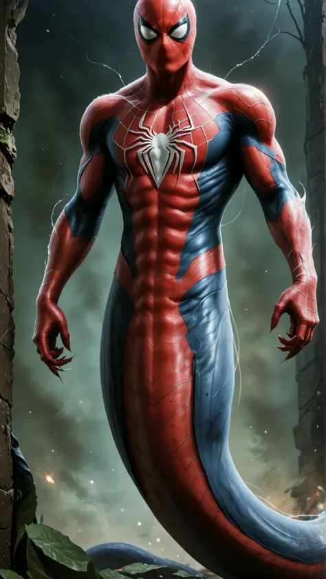 <lora:NagaSDXL:1>naga, male full body, spiderman