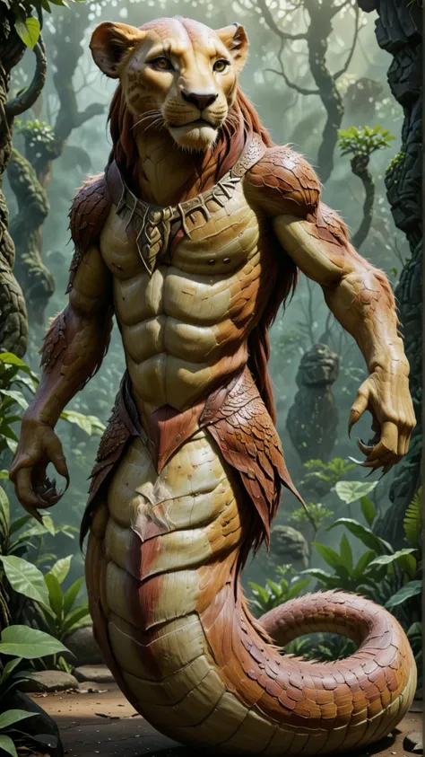 <lora:NagaSDXL:1>naga, full body, Simba from The Lion King, detailed background