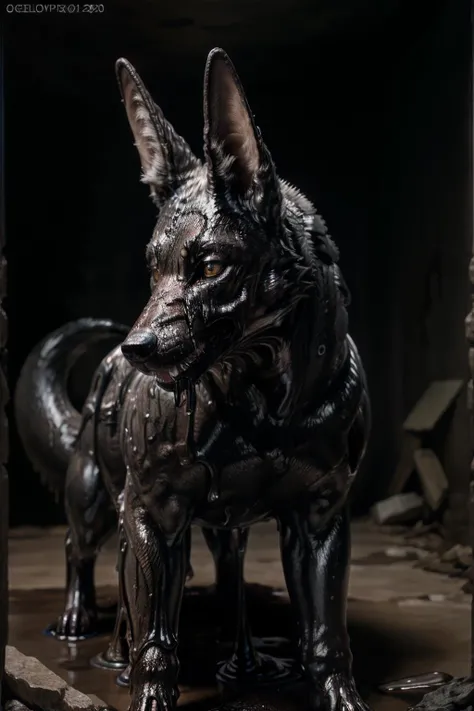 medium shot, realistic photo of goo jackal, highly detailed, high quality, 8k, flash photography lighting <lora:BlackJackal_Test3:0.8> <lora:add_detail:0.25>