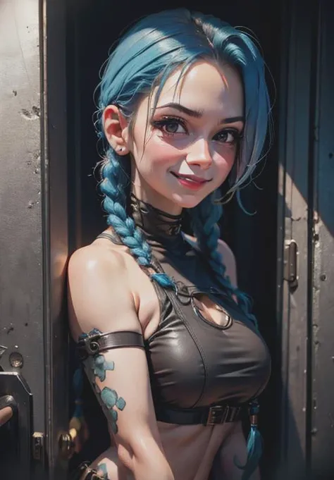 <lora:jinx:0.8>, jinx, smirk, portrait,, (acclaimed, alluring, captivating, exciting, gorgeous, striking:1.3)