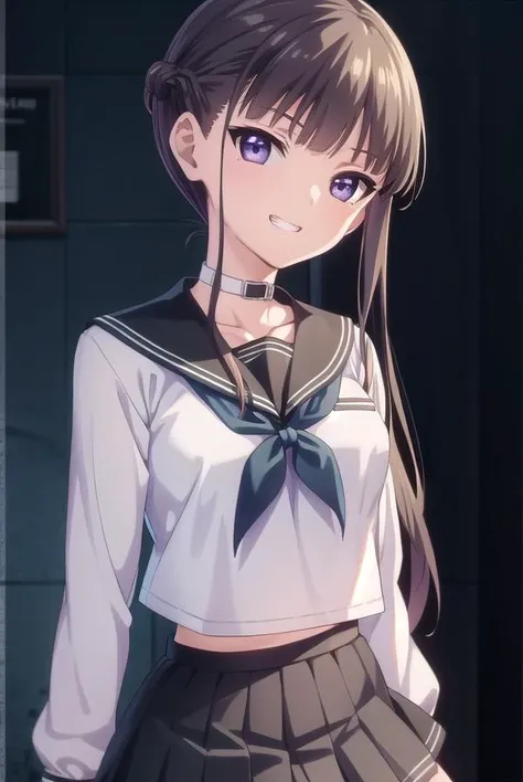 nemumanaka, <lora:nemu manaka ova-lora-nochekaiser:1>,
nemu manaka, brown hair, sidelocks, (purple eyes:1.1), smile, grin,
BREAK skirt, thighhighs, long sleeves, school uniform, serafuku, choker, black thighhighs, black skirt, collar, zettai ryouiki, black serafuku,
BREAK indoors, classroom,
BREAK looking at viewer, (cowboy shot:1.5),
BREAK <lyco:GoodHands-beta2:1>, (masterpiece:1.2), best quality, high resolution, unity 8k wallpaper, (illustration:0.8), (beautiful detailed eyes:1.6), extremely detailed face, perfect lighting, extremely detailed CG, (perfect hands, perfect anatomy),