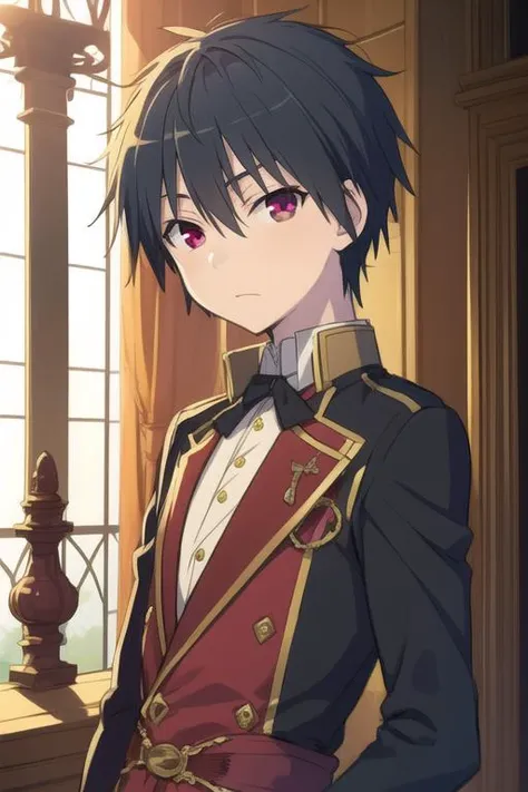 masterpiece, best quality, sketch, 1boy, solo, male focus, looking at viewer, , , <lora:arata_kasuga:0.74>, arata_kasuga, black hair, purple eyes, red eyes, french costume, The Palace of Dreams,