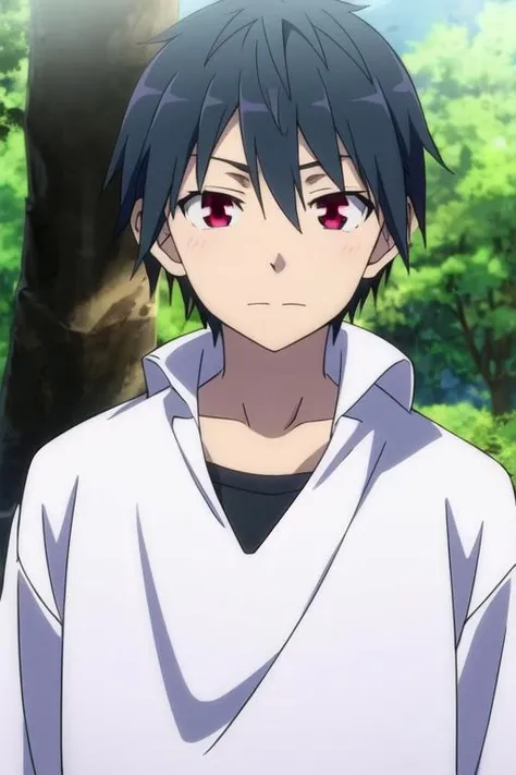 masterpiece, best quality, , 1boy, solo, male focus, looking at viewer, upper body, depth of field, <lora:arata_kasuga:0.70>, arata_kasuga, black hair, purple eyes, red eyes