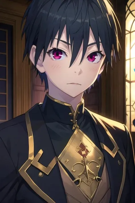 masterpiece, best quality, photorealistic, 1boy, solo, male focus, looking at viewer, upper body, depth of field, <lora:arata_kasuga:0.76>, arata_kasuga, black hair, purple eyes, red eyes, zombie costume, islamic golden age, High resolution