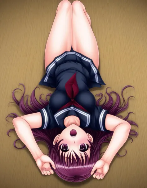 <lora:lcm-animaginexl-3_1:1> masterpiece, best quality, very aesthetic, absurdres,1girls,
black serafuku,,lying ,arms up, from above,
random hair ,
<lora:MIZUKI_PONYXL:1>,