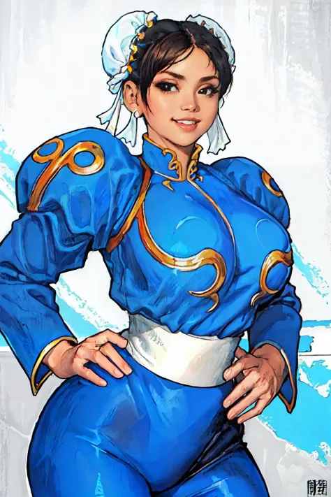 <lora:Ickpot:0.7>ChunLi,cowboy shot, hands on hip, huge breasts, blue suits,
(best quality, masterpiece, RAW photo,ultra-detailed:1.2), <lyco:GoodHands-beta2:1.0>,1girl,solo,looking at viewer,smile <lora:ChunLi_v1:0.6>