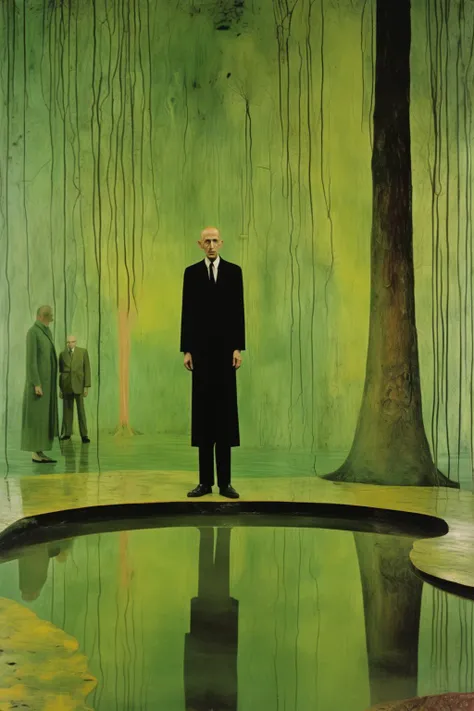 <lora:Peter Doig Style:1>Peter Doig Style - An outstanding, highly detailed color photograph by Peter Doig in collaboration with Marcel Duchamp. In the photo you can see Valeria visiting a place is full of beautiful and fascinating archetypical figures that emerge from the very depths of the human condition and our collective subconsciousness, they gathered to unveil us the very place where Art comes from / Set up: