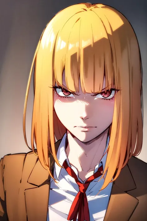 Anime girl with blonde hair and red tie looking at camera - SeaArt AI