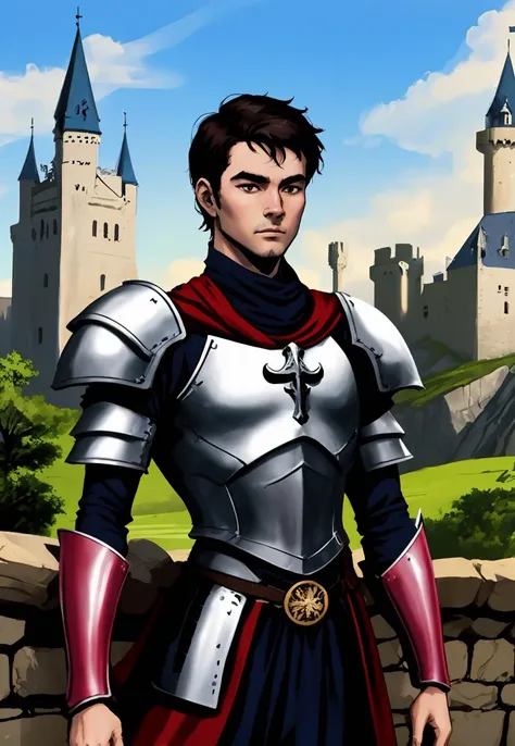 1man, cowboy shot, short hair, solo, <lora:beautifulDetailedEyes_v10:1>, castle background, sexy, medieval armor <lora:phantom_ix_row:.7>