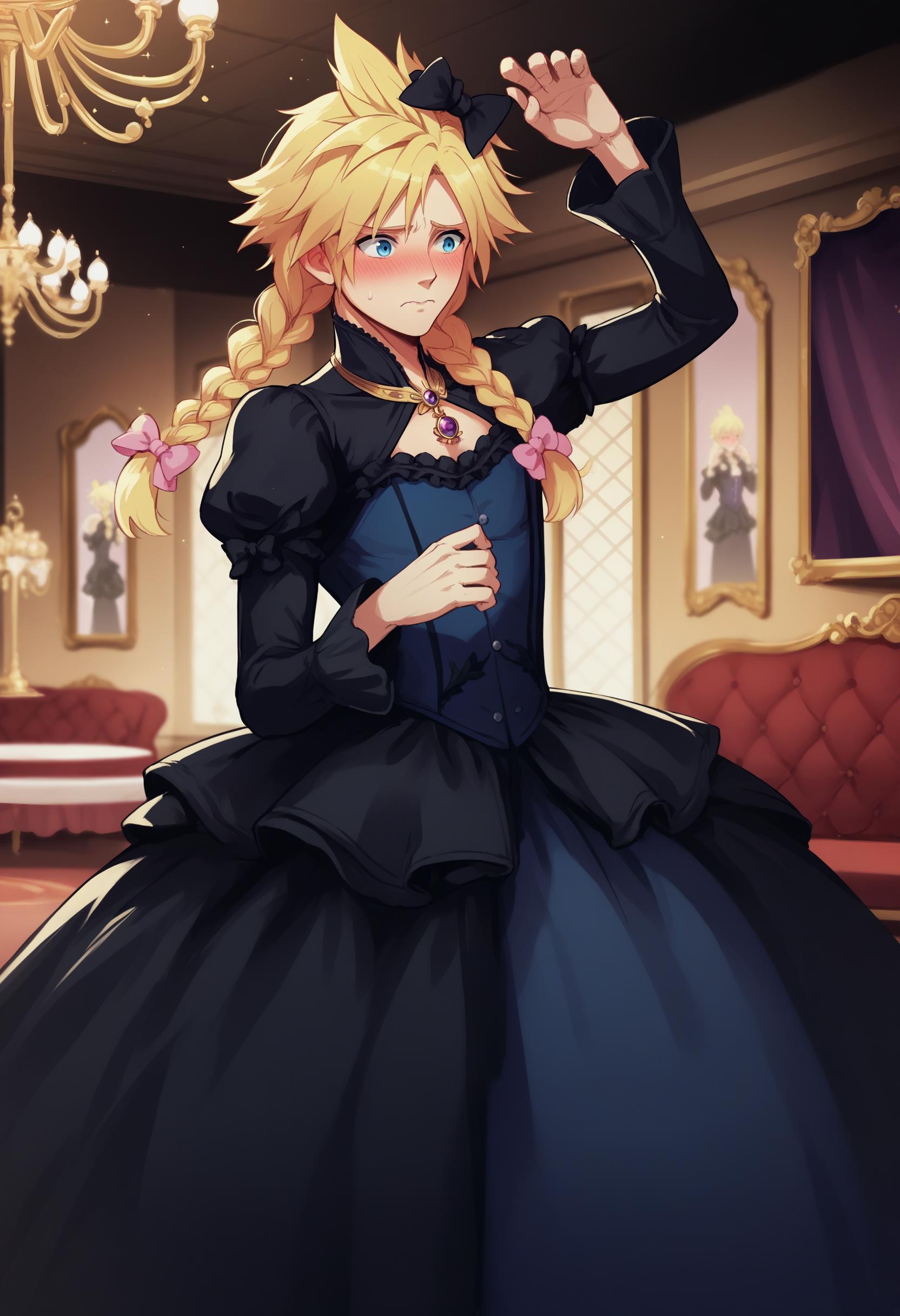 A woman in a black dress is standing in a room - SeaArt AI