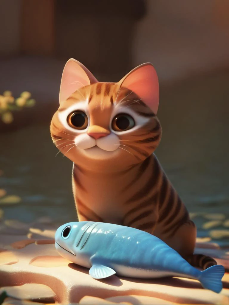 score_9, score_8_up, score_7_up, score_6_up, cat sitting near to a fish, cute, cartoon, cowboy shot, dynamic angle, no humans, animal,
 <lora:DisneyStudios_style:1> DisneyStyleXLP