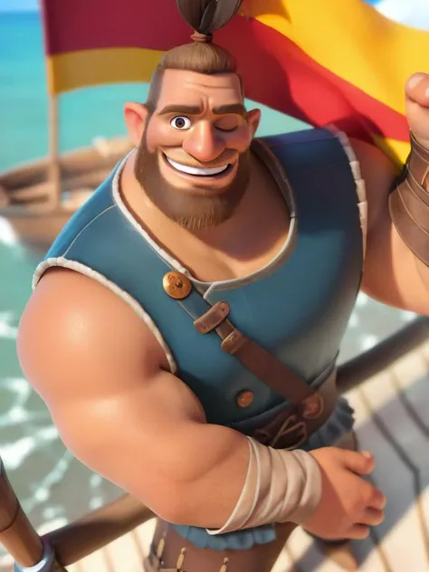 score_9, score_8_up, score_7_up, score_6_up, muscular male holding a big canon gun with both arms, pirate, sea, boat, flag, sky ,looking at looking at viewer, smile, cute, cartoon, wooden builds, cowboy shot, dynamic angle, epic pose, from above, one eye closed, beard,
<lora:DisneyStudios_style:1> DisneyStyleXLP