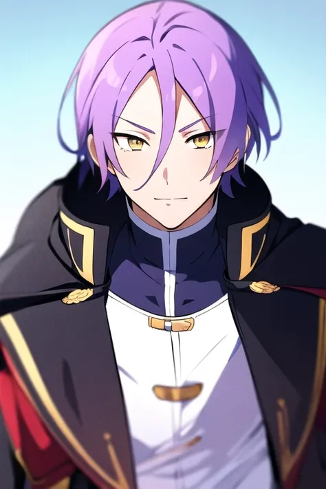 <lora:JuliusJuukulius:1>, JuliusJuukulius, 1boy, standing, purple_hair, yellow eyes, male focus, solo