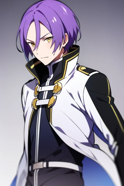 <lora:JuliusJuukulius:1>, JuliusJuukulius, 1boy, standing, purple_hair, yellow eyes, male focus, solo,