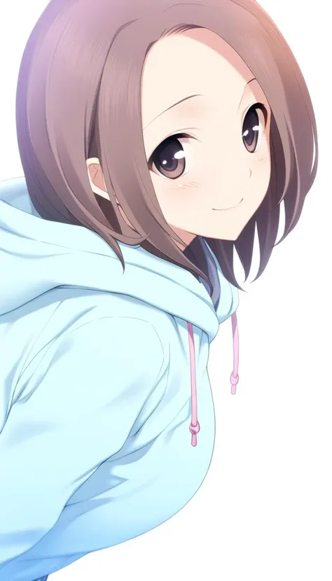 anime girl in a blue hoodie with a pink hoodie