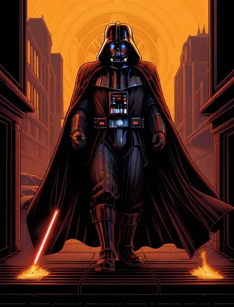 cinematic art by (dan mumford:1.3) style,(close up:1.1) How does Darth Vader like his toast? On the dark side.,exquisite anatomy and posture, 8k uhd, (nsfw:1.2)