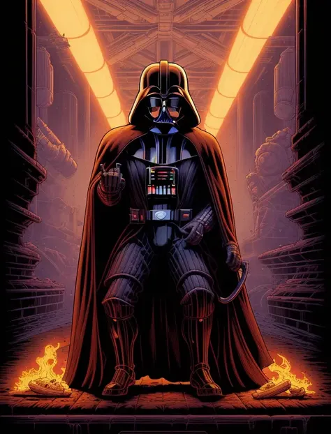 cinematic art by (dan mumford:1.3) style,(close up:1.1) How does Darth Vader like his toast? On the dark side.,exquisite anatomy and posture, 8k uhd, (nsfw:1.2)