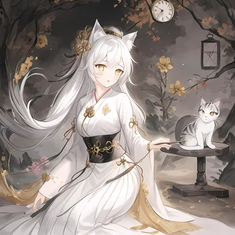 {masterpiece},{bestquality},{1girl},Amazing,beautifuldetailedeyes,finelydetail,Depthoffield,extremelydetailedCG,original,extremelydetailedwallpaper,white_hair,magic_circle,cat_ears,long_hair,white_hair/yellow_eyes,wand,pentagram,clock,{masterpiece},{bestquality},{1girl},Amazing,beautifuldetailedeyes,finelydetail,Depthoffield,extremelydetailedCG,original,extremelydetailedwallpaper, white_hair