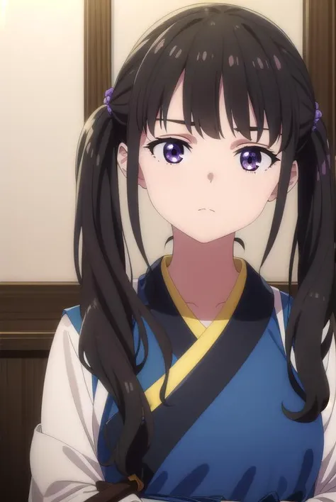 takinainoue, <lyco:takinainoues1-lyco-nochekaiser:1>,
inoue takina, long hair, bangs, twintails, black hair, (purple eyes:1.2),
BREAK japanese clothes, kimono, apron, waist apron, blue kimono, waitress,
BREAK indoors, restaurant,
BREAK looking at viewer, (cowboy shot:1.5),
BREAK <lyco:GoodHands-beta2:1>, (masterpiece:1.2), best quality, high resolution, unity 8k wallpaper, (illustration:0.8), (beautiful detailed eyes:1.6), extremely detailed face, perfect lighting, extremely detailed CG, (perfect hands, perfect anatomy),