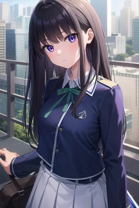 takinainoue, <lyco:takinainoue-lyco-nochekaiser:1>,
inoue takina, long hair, bangs, black hair, (purple eyes:1.2),
BREAK shirt, long sleeves, dress, ribbon, school uniform, white shirt, collared shirt, belt, neck ribbon, blue dress, green ribbon, pleated dress, grey dress, two-tone dress, blue belt, lycoris uniform,
BREAK looking at viewer, (cowboy shot:1.5),
BREAK outdoors, city,
BREAK <lyco:GoodHands-beta2:1>, (masterpiece:1.2), best quality, high resolution, unity 8k wallpaper, (illustration:0.8), (beautiful detailed eyes:1.6), extremely detailed face, perfect lighting, extremely detailed CG, (perfect hands, perfect anatomy),