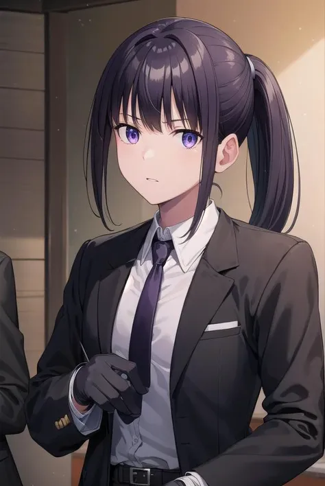 takinainoue, <lyco:takinainouechickeiii-lyco-nochekaiser:1>,
inoue takina, long hair, bangs, ponytail, black hair, (purple eyes:1.2),
BREAK gloves, long sleeves, jacket, necktie, black gloves, collared shirt, belt, pants, vest, black jacket, black pants, formal, suit, red necktie, headset, black suit, earpiece,
BREAK looking at viewer, (cowboy shot:1.5),
BREAK indoors, restaurant,
BREAK <lyco:GoodHands-beta2:1>, (masterpiece:1.2), best quality, high resolution, unity 8k wallpaper, (illustration:0.8), (beautiful detailed eyes:1.6), extremely detailed face, perfect lighting, extremely detailed CG, (perfect hands, perfect anatomy),
