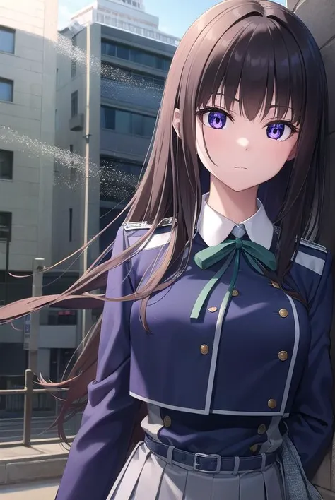 takinainoue, <lyco:takinainoue-lyco-nochekaiser:1>,
inoue takina, long hair, bangs, black hair, (purple eyes:1.2),
BREAK shirt, long sleeves, dress, ribbon, school uniform, white shirt, collared shirt, belt, neck ribbon, blue dress, green ribbon, pleated dress, grey dress, two-tone dress, blue belt, lycoris uniform,
BREAK looking at viewer, (cowboy shot:1.5),
BREAK outdoors, city,
BREAK <lyco:GoodHands-beta2:1>, (masterpiece:1.2), best quality, high resolution, unity 8k wallpaper, (illustration:0.8), (beautiful detailed eyes:1.6), extremely detailed face, perfect lighting, extremely detailed CG, (perfect hands, perfect anatomy),