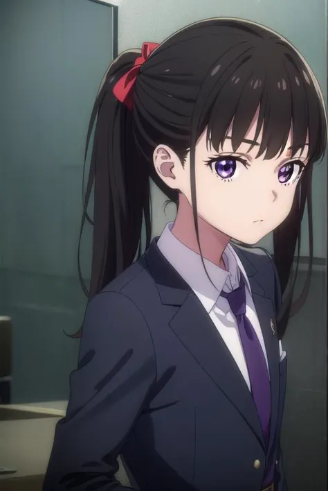 takinainoue, <lyco:takinainoues1-lyco-nochekaiser:1>,
inoue takina, long hair, bangs, ponytail, black hair, (purple eyes:1.2),
BREAK gloves, long sleeves, jacket, necktie, black gloves, collared shirt, belt, pants, vest, black jacket, black pants, formal, suit, red necktie, headset, black suit, earpiece,
BREAK indoors, restaurant,
BREAK looking at viewer, (cowboy shot:1.5),
BREAK <lyco:GoodHands-beta2:1>, (masterpiece:1.2), best quality, high resolution, unity 8k wallpaper, (illustration:0.8), (beautiful detailed eyes:1.6), extremely detailed face, perfect lighting, extremely detailed CG, (perfect hands, perfect anatomy),