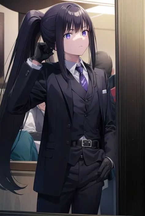 takinainoue, <lyco:takinainouechickeiii-lyco-nochekaiser:1>,
inoue takina, long hair, bangs, ponytail, black hair, (purple eyes:1.2),
BREAK gloves, long sleeves, jacket, necktie, black gloves, collared shirt, belt, pants, vest, black jacket, black pants, formal, suit, red necktie, headset, black suit, earpiece,
BREAK looking at viewer, (cowboy shot:1.5),
BREAK indoors, restaurant,
BREAK <lyco:GoodHands-beta2:1>, (masterpiece:1.2), best quality, high resolution, unity 8k wallpaper, (illustration:0.8), (beautiful detailed eyes:1.6), extremely detailed face, perfect lighting, extremely detailed CG, (perfect hands, perfect anatomy),