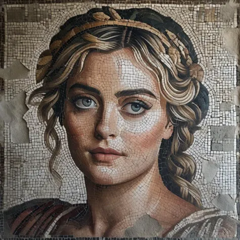 cinematic photo roman mosaic of Margot Robbie <lora:Roman_Mosaic:0.8>, 35mm photograph, film, bokeh, professional, 4k, highly detailed