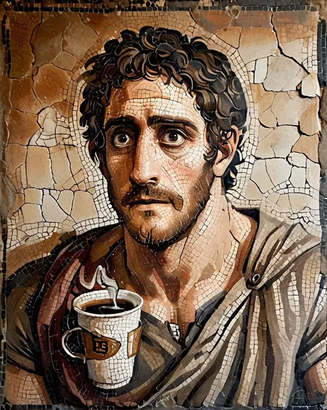 Magnificent Eastern (Jake Gyllenhaal:1.3) , Jake Gyllenhaal is drinking coffee in a cafe, ð¥º, wearing Misshapen Iron and Silk Blend clothes, his clothes has lots of intricate details, romanticism art by John Constable, Crowcore, dramatic lighting, F/14, Kodak portra, <lora:Roman_Mosaic:1>