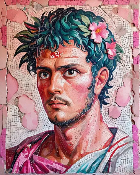 collage art by Chris Uminga, vibrant art, Male Emergency medical technician, Dreamlike, his hair is Pink, Vietnamese background, Zen, specular lighting, sharp and in focus, <lora:Roman_Mosaic:1>