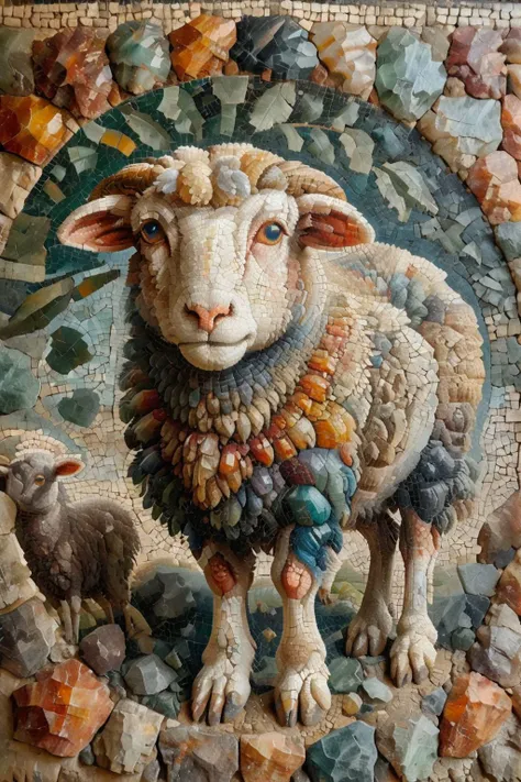 <lora:ral-ntrgmstn-sdxl:0.9>,<lora:Roman_Mosaic:0.8>,a highly detailed pastel oil painting of ral-ntrgmstn roman mosaic of sheep,, (masterpiece, best quality, high quality, highres, ultra-detailed),