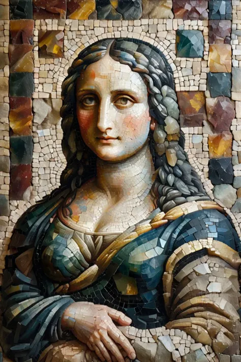 <lora:ral-ntrgmstn-sdxl:0.9>,<lora:Roman_Mosaic:0.8>,a highly detailed pastel oil painting of ral-ntrgmstn roman mosaic of Mona Lisa, (masterpiece, best quality, high quality, highres, ultra-detailed),